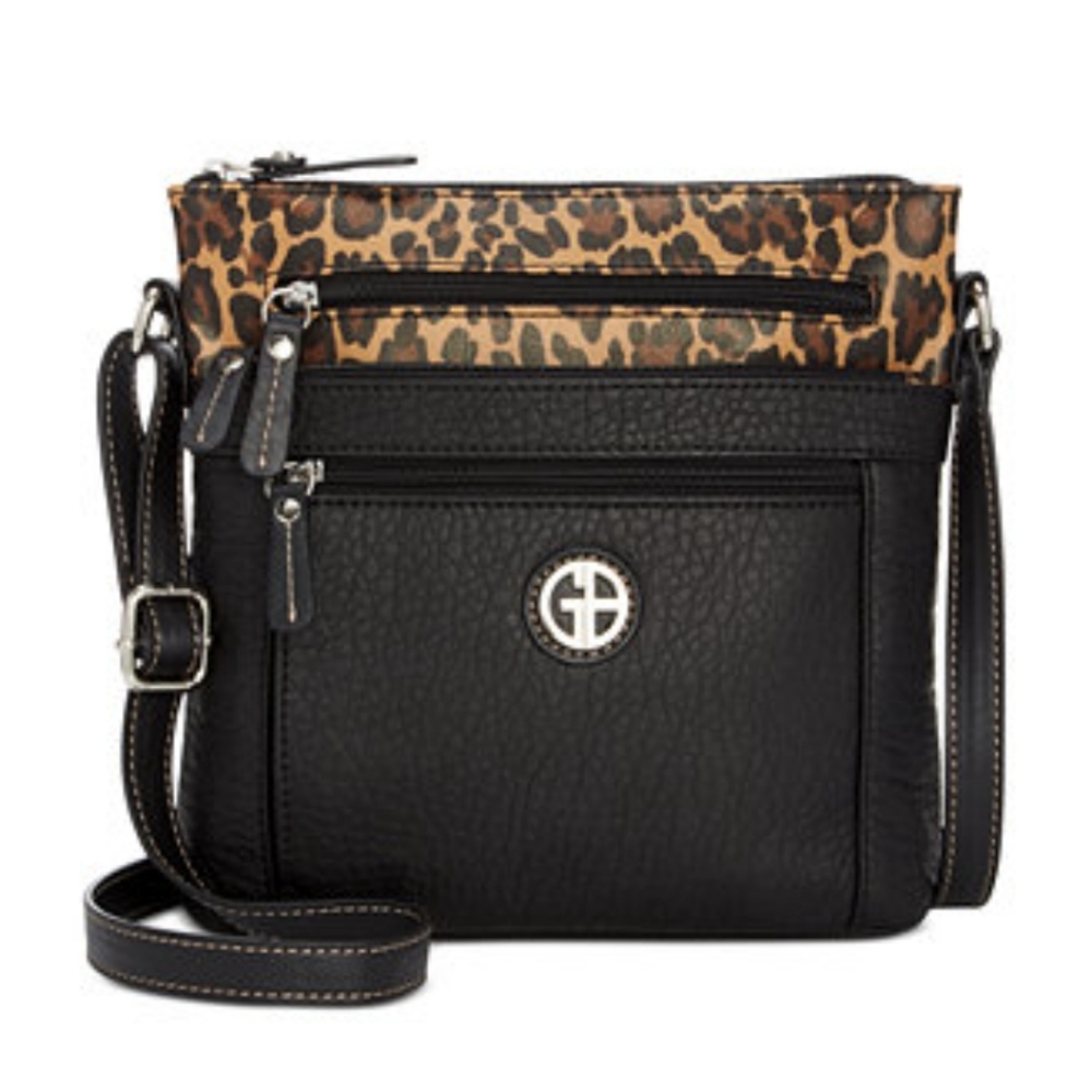 Giani Bernini Colorblock Pebble Crossbody Shoulder Bag Black/Leopard Purse